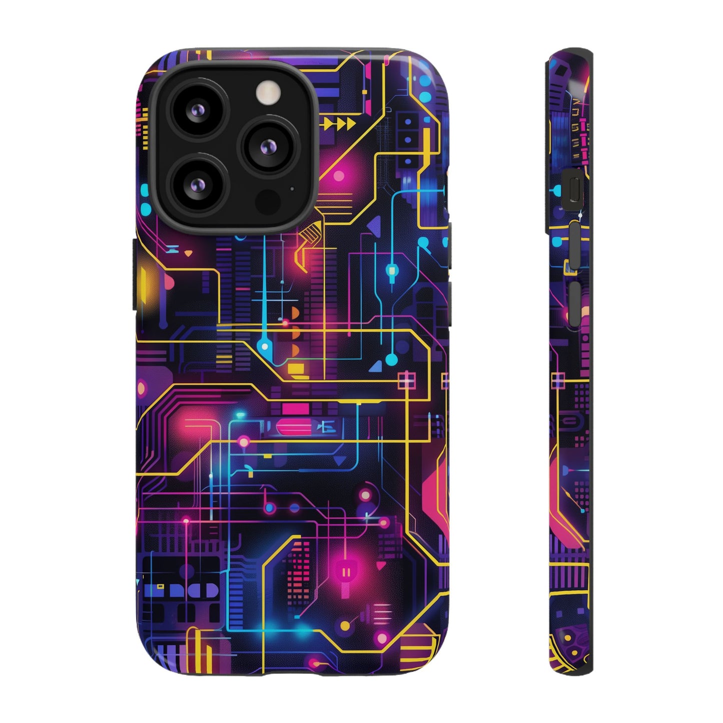 Cyberpunk Neon Vibrant Pattern iPhone 13 14 15 16 Pro Max Plus Case Wireless Charging Compatible Tough Cases Protection, Magnetic Phone Case for iPhone Classic Series