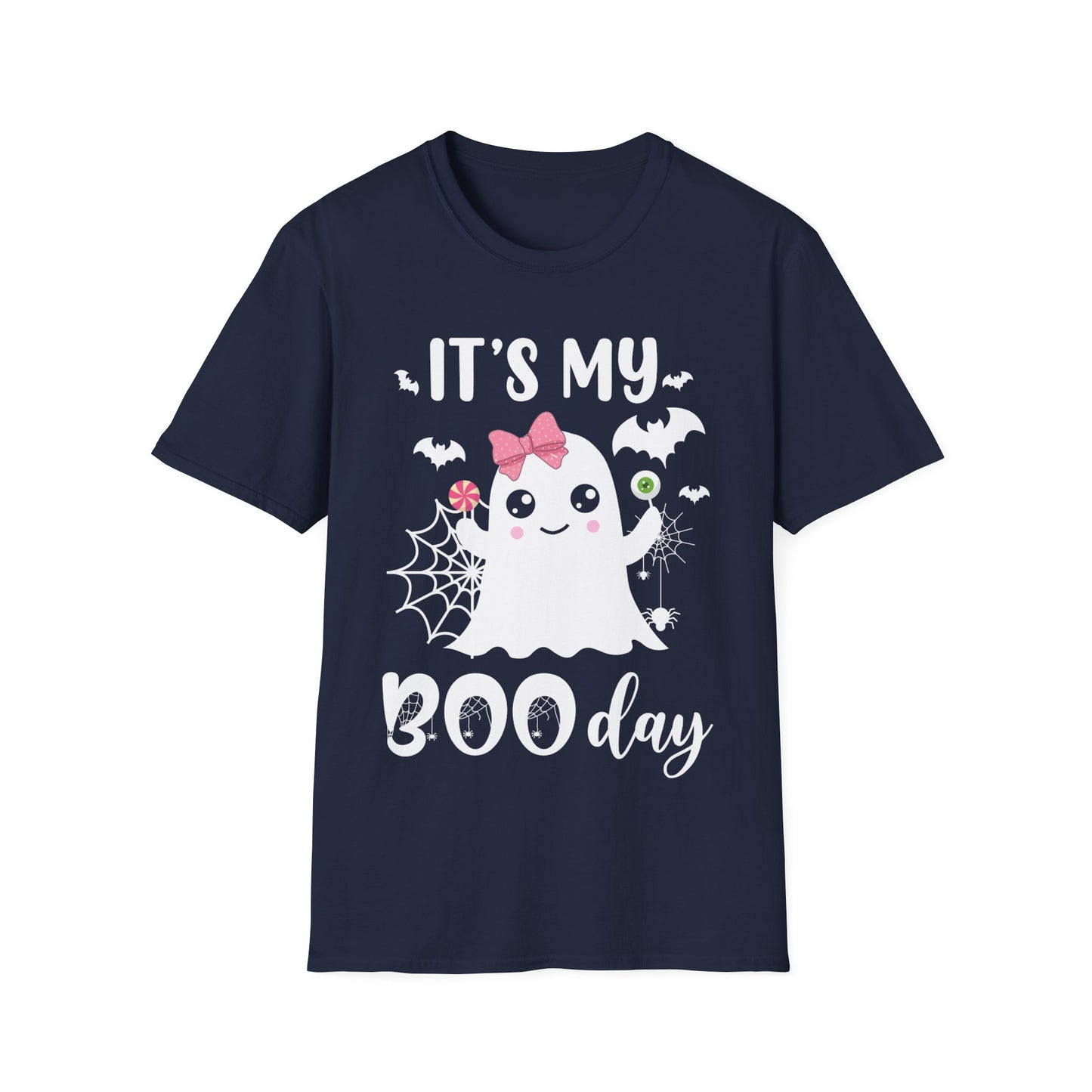 Funny Its My Boo Day Cute Birthday Ghost Pink Bow Funny Halloween  T-Shirt