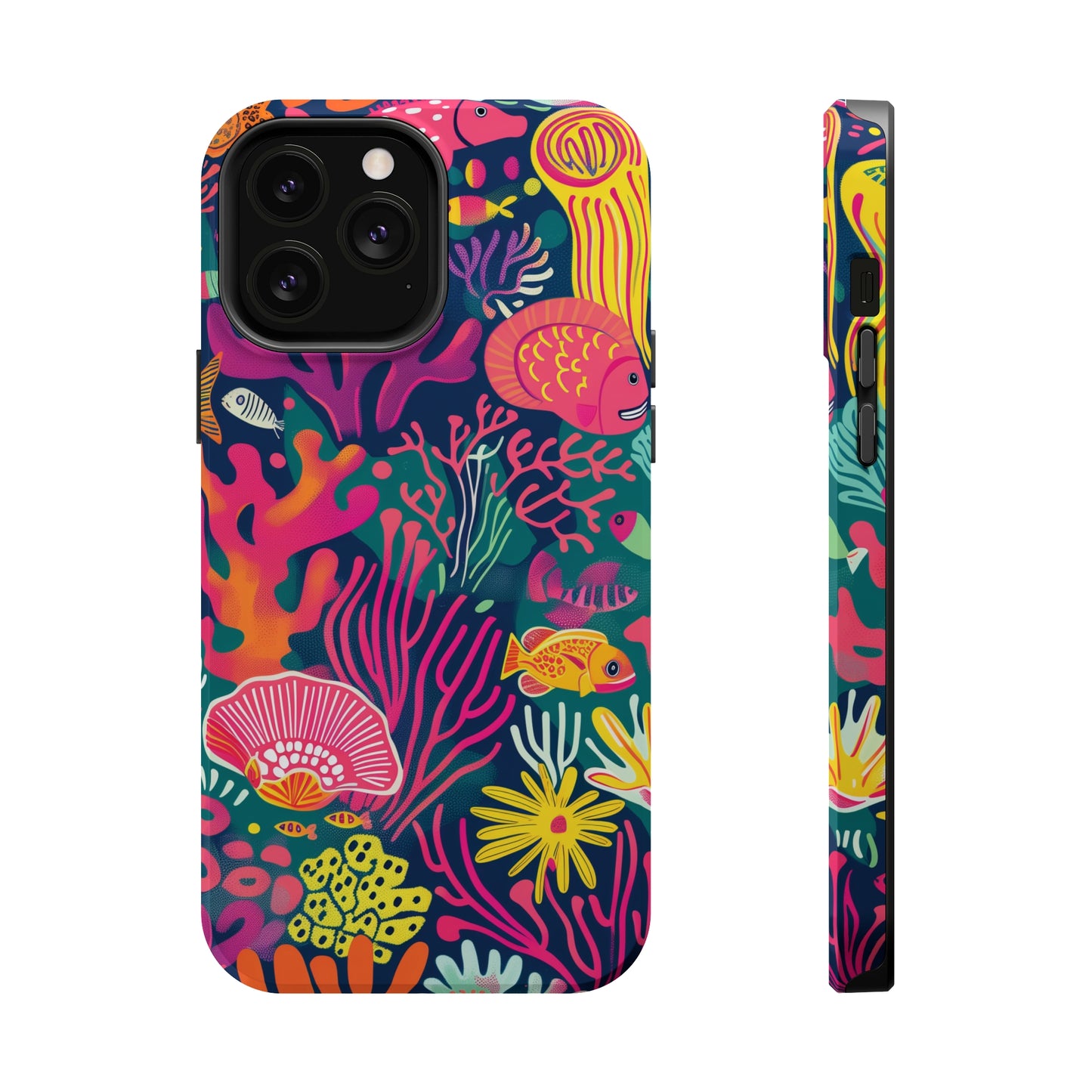 Underwater World Vibrant Pattern iPhone 13 14 15 Pro Max Plus Case Compatible with MagSafe Tough Cases Protection, Magnetic Phone Case for iPhone  Classic Series