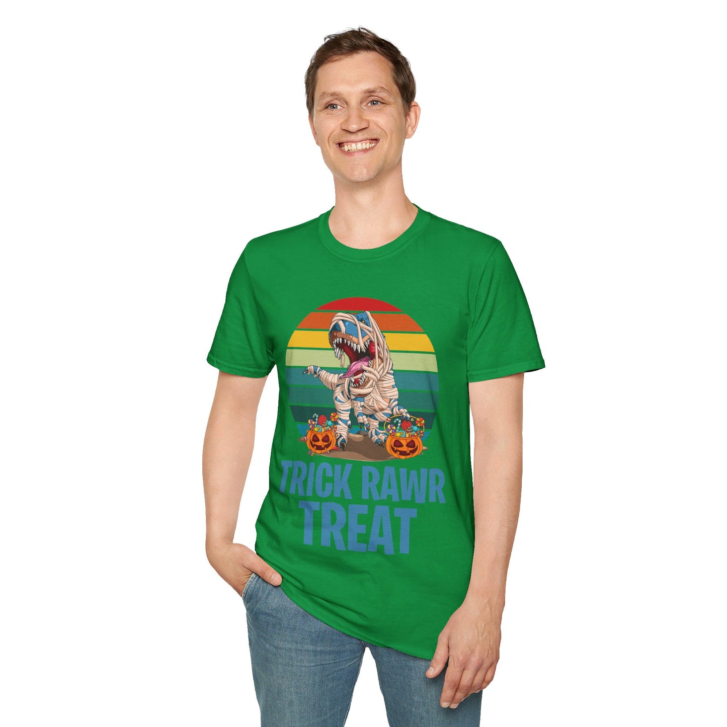 Funny Trick Rawr Treat Halloween Costume Pumpkin Dinosaur Candy T-Rex Lovers T-Shirt Men Women