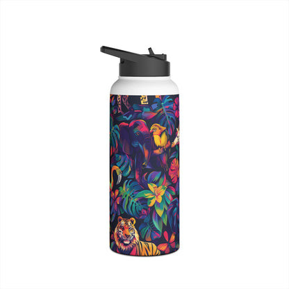 Animal Collage Vibrant Pattern Stainless Steel Water Bottle with Twist-on Lid and Double-Wall Vacuum Insulation