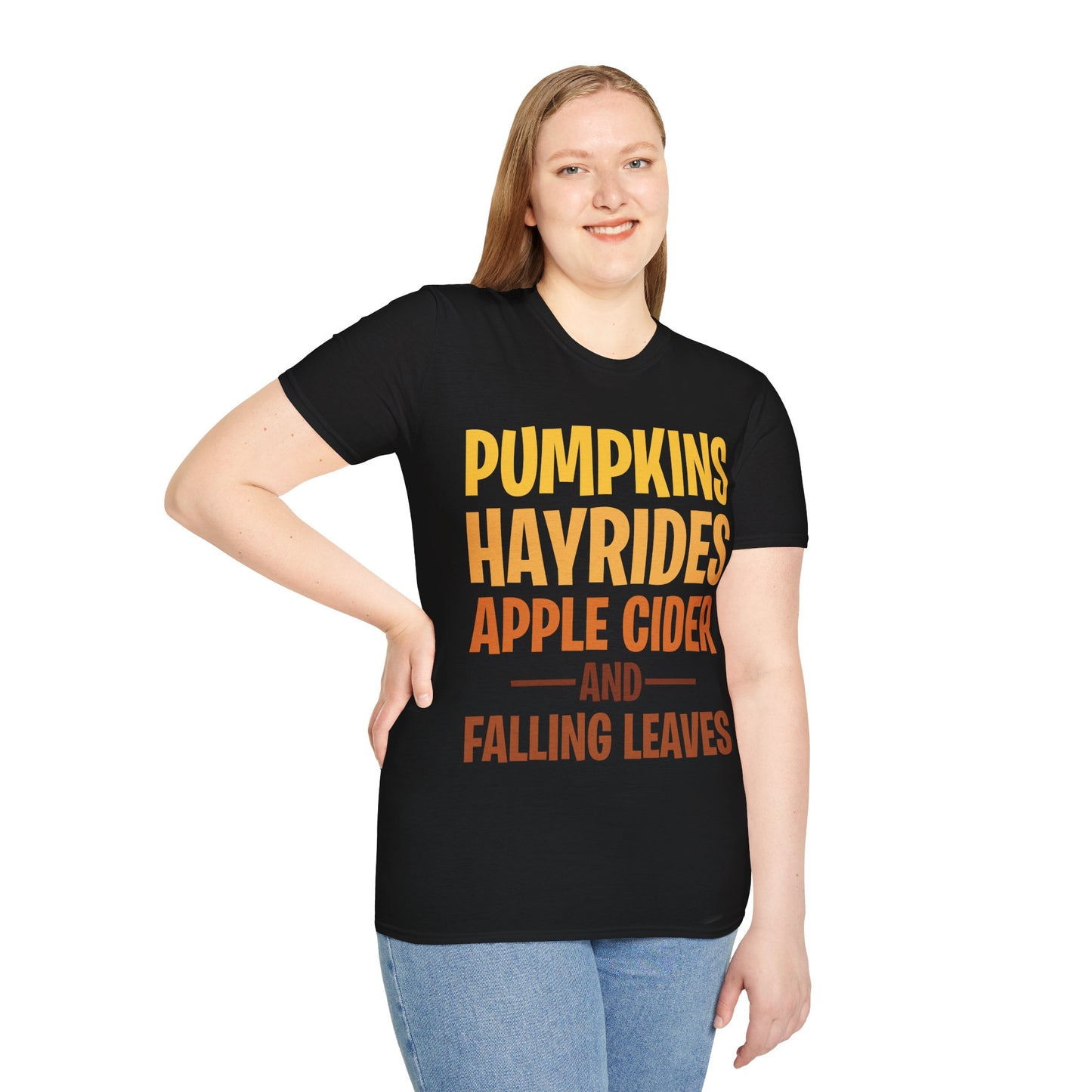 Pumpkins Hayrides Apple Cider & Falling Leaves Halloween T-Shirt Men Women