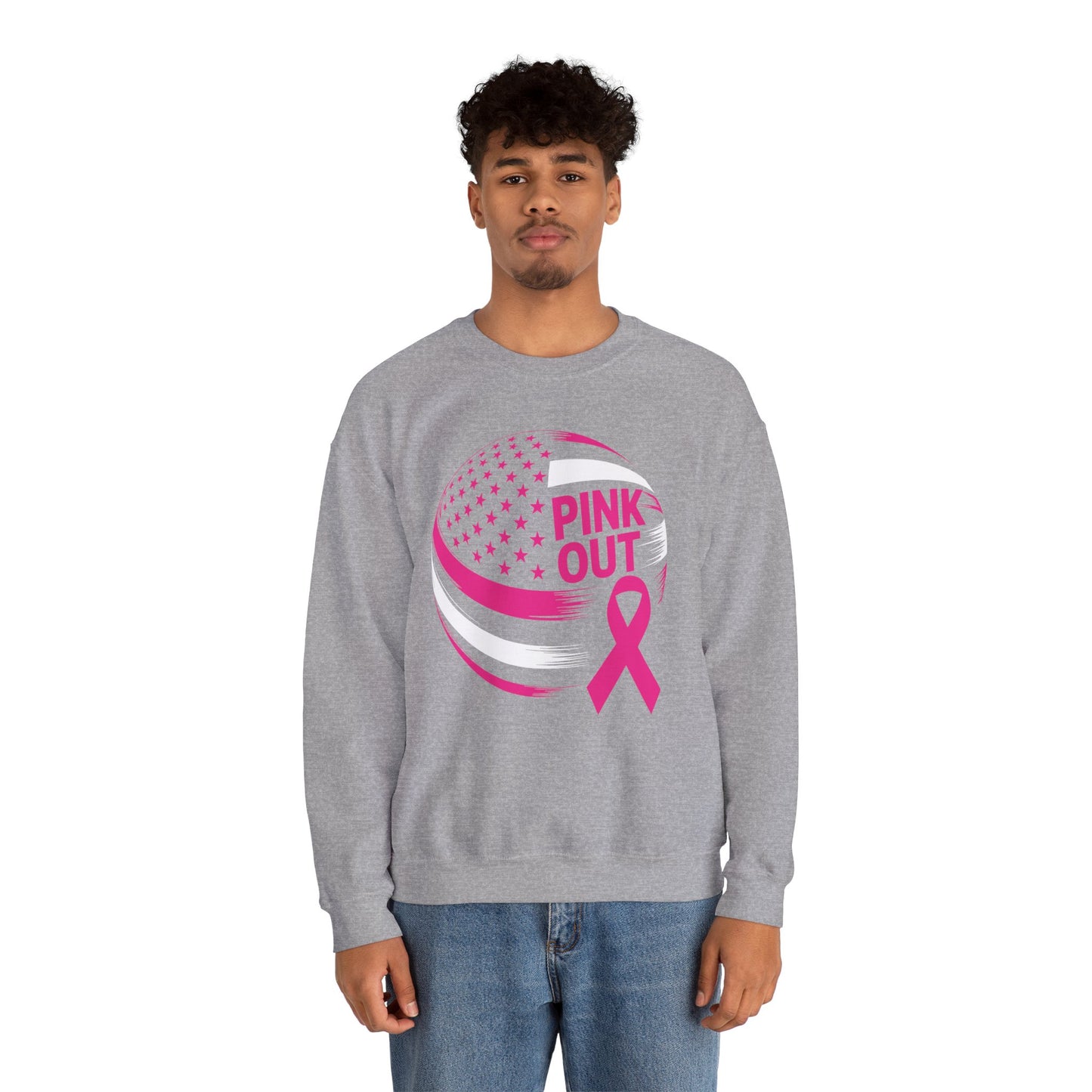 Volley Ball Pink Ribbon Breast Cancer Awearness USA Flag Sweatshirt For Men Women