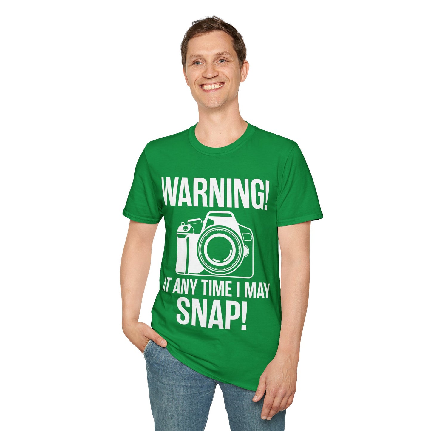 Warning At Any Time I May Snap Camera Photography Funny Photographer T-Shirt Men Women
