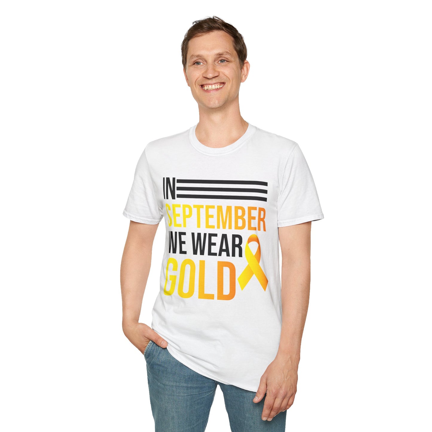 In September We Wear Gold Childhood Cancer Awareness Shirt for Men Women T-Shirt