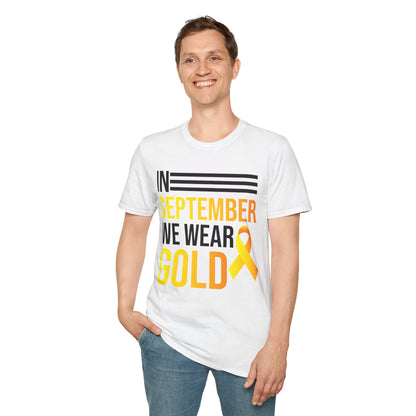 In September We Wear Gold Childhood Cancer Awareness Shirt for Men Women T-Shirt