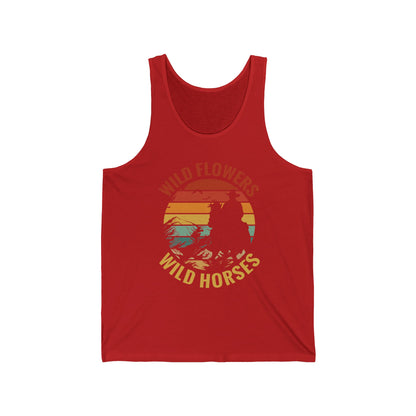 Wild Flowers and Wild Horses Vintage Sunset Country Cowgirl Cowboy Tank Top For Men Women Tank Top