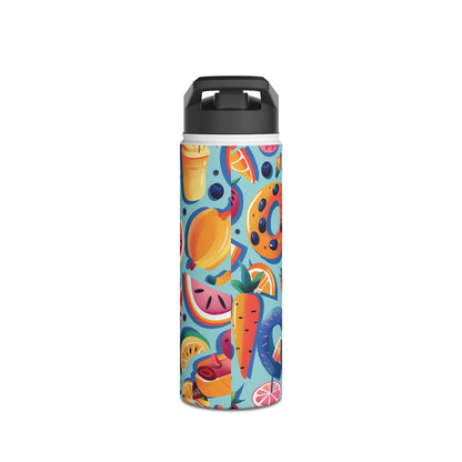 Food Paradise Vibrant Pattern Stainless Steel Water Bottle with Twist-on Lid and Double-Wall Vacuum Insulation