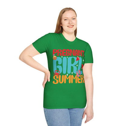Groovy Pregnancy Reveal Pregnant Girl Summer T-Shirt For Baby Shower T-Shirt