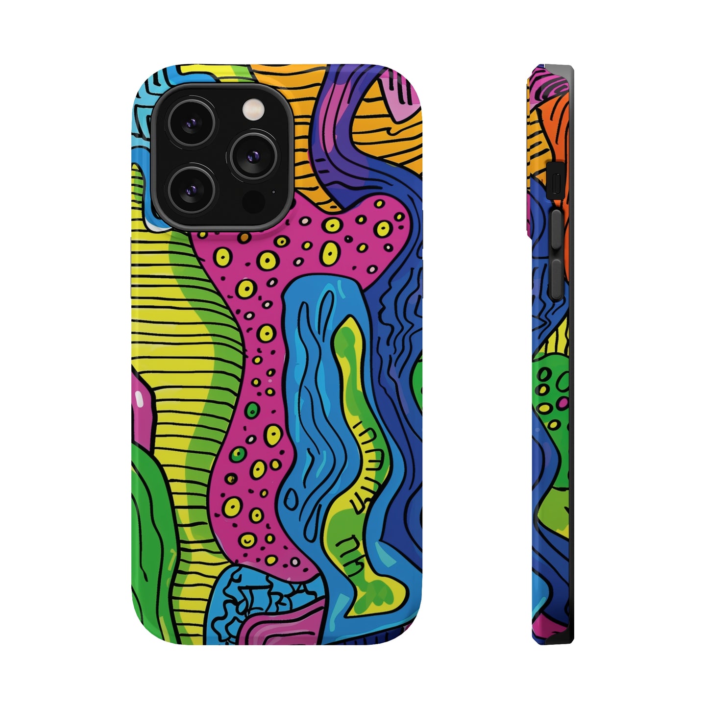 Abstract Rainbow Colored Pattern iPhone 13 14 15 Pro Max Plus Case Compatible with MagSafe Tough Cases Protection, Magnetic Phone Case for iPhone  Classic Series