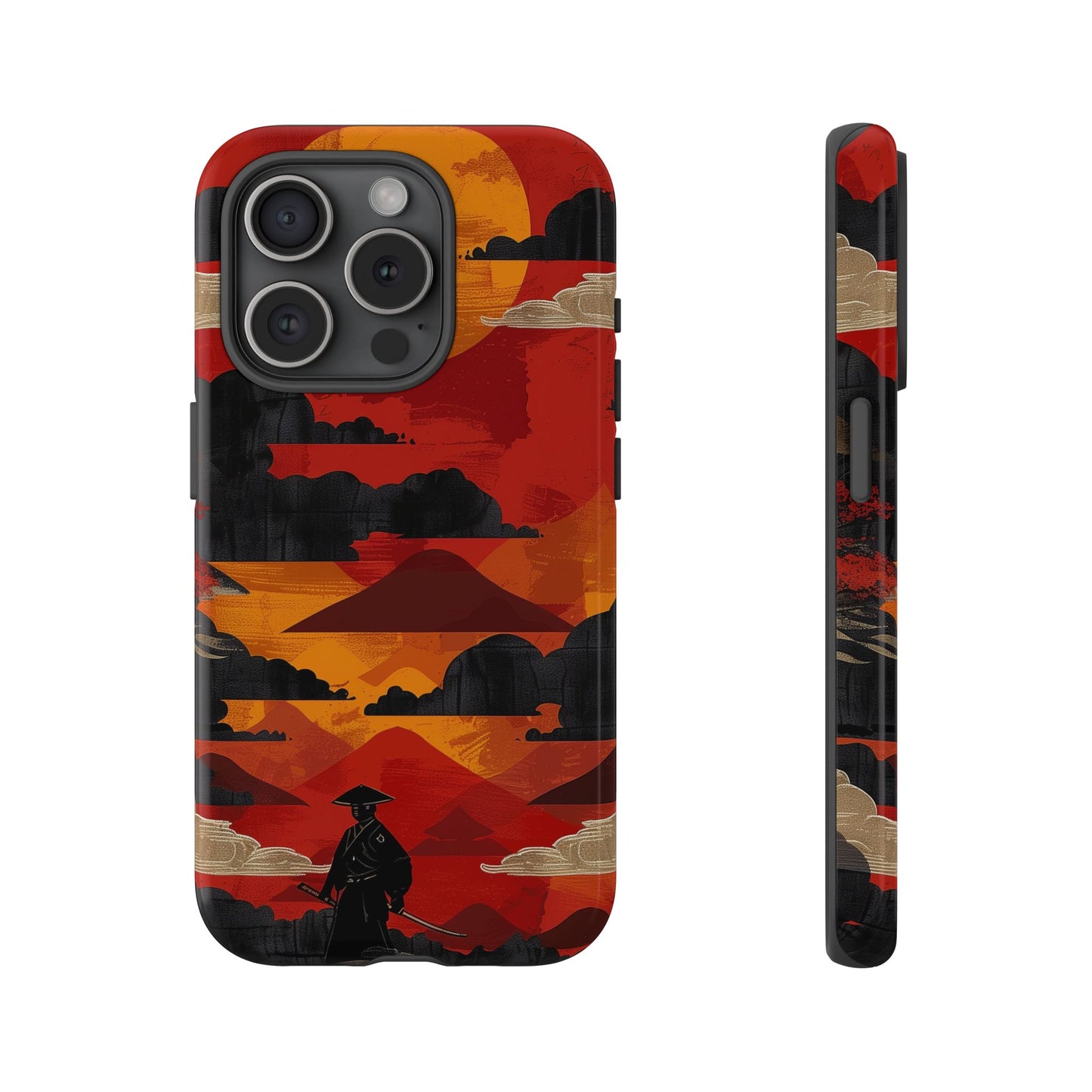 Samurai Sunset Vibrant Pattern iPhone 13 14 15 16 Pro Max Plus Case Wireless Charging Compatible Tough Cases Protection, Magnetic Phone Case for iPhone Classic Series