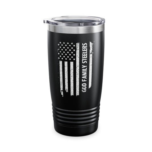 God Family Steelers Pro US American Flag Vintage Fathers Day Tumbler