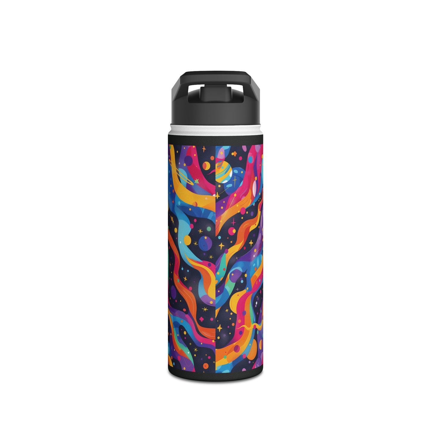 Planetary Parade Vibrant Pattern Stainless Steel Water Bottle with Twist-on Lid and Double-Wall Vacuum Insulation