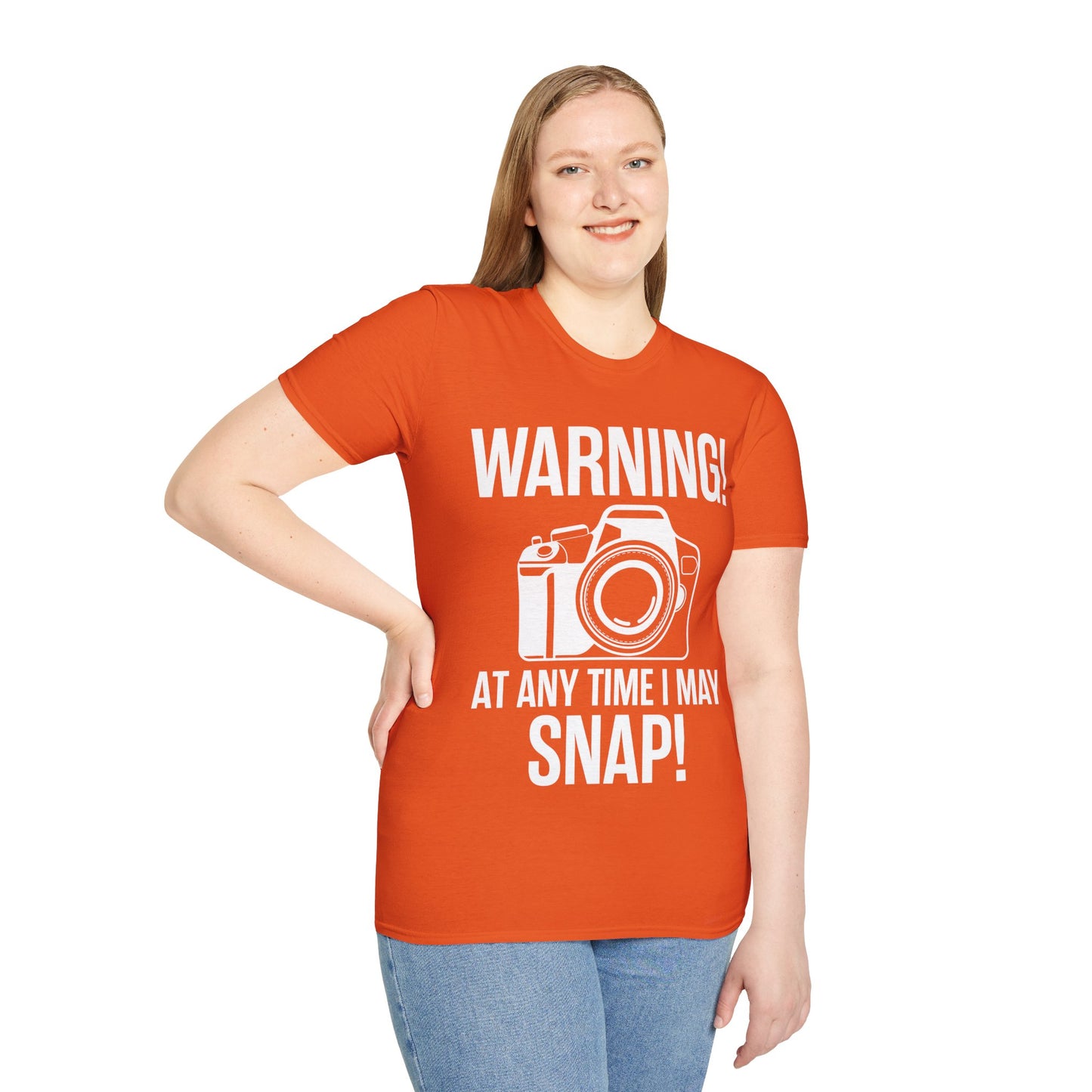 Warning At Any Time I May Snap Camera Photography Funny Photographer T-Shirt Men Women