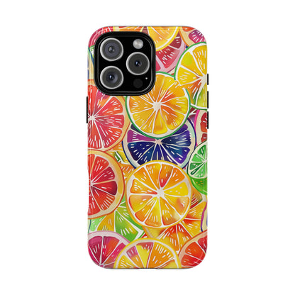 Citrus Burst Vibrant Pattern iPhone 13 14 15 16 Pro Max Plus Case Wireless Charging Compatible Tough Cases Protection, Magnetic Phone Case for iPhone Classic Series