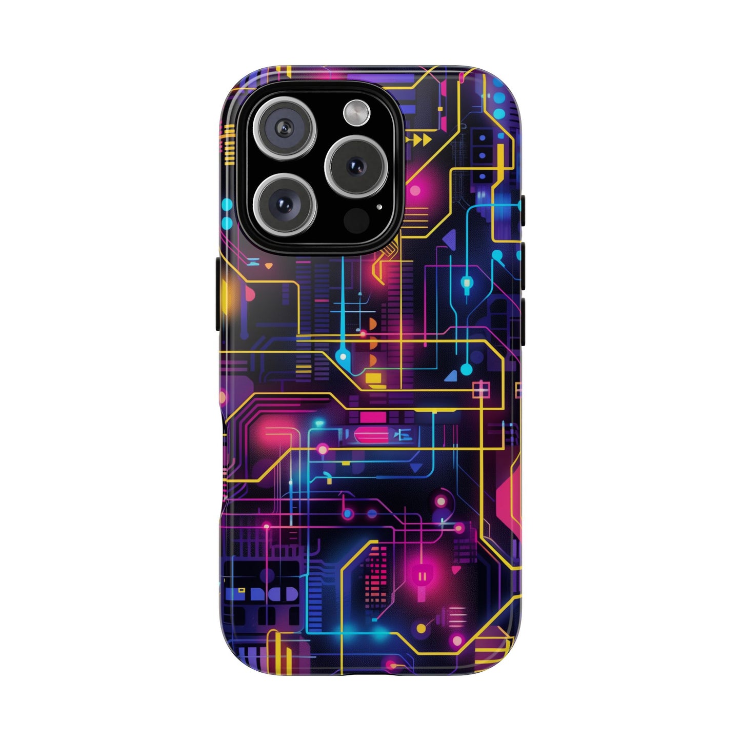 Cyberpunk Neon Vibrant Pattern iPhone 13 14 15 16 Pro Max Plus Case Wireless Charging Compatible Tough Cases Protection, Magnetic Phone Case for iPhone Classic Series