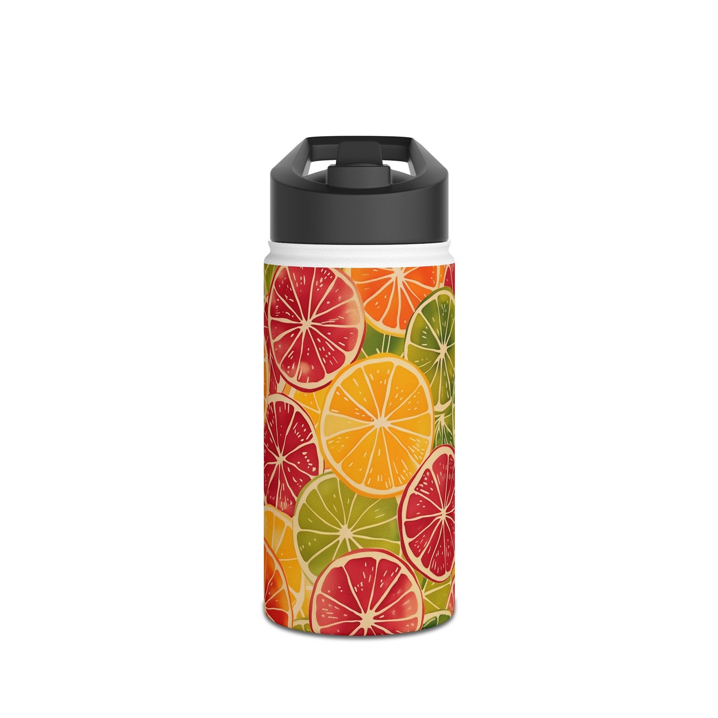 Citrus Burst Vibrant Color Pattern Stainless Steel Water Bottle with Twist-on Lid and Double-Wall Vacuum Insulation