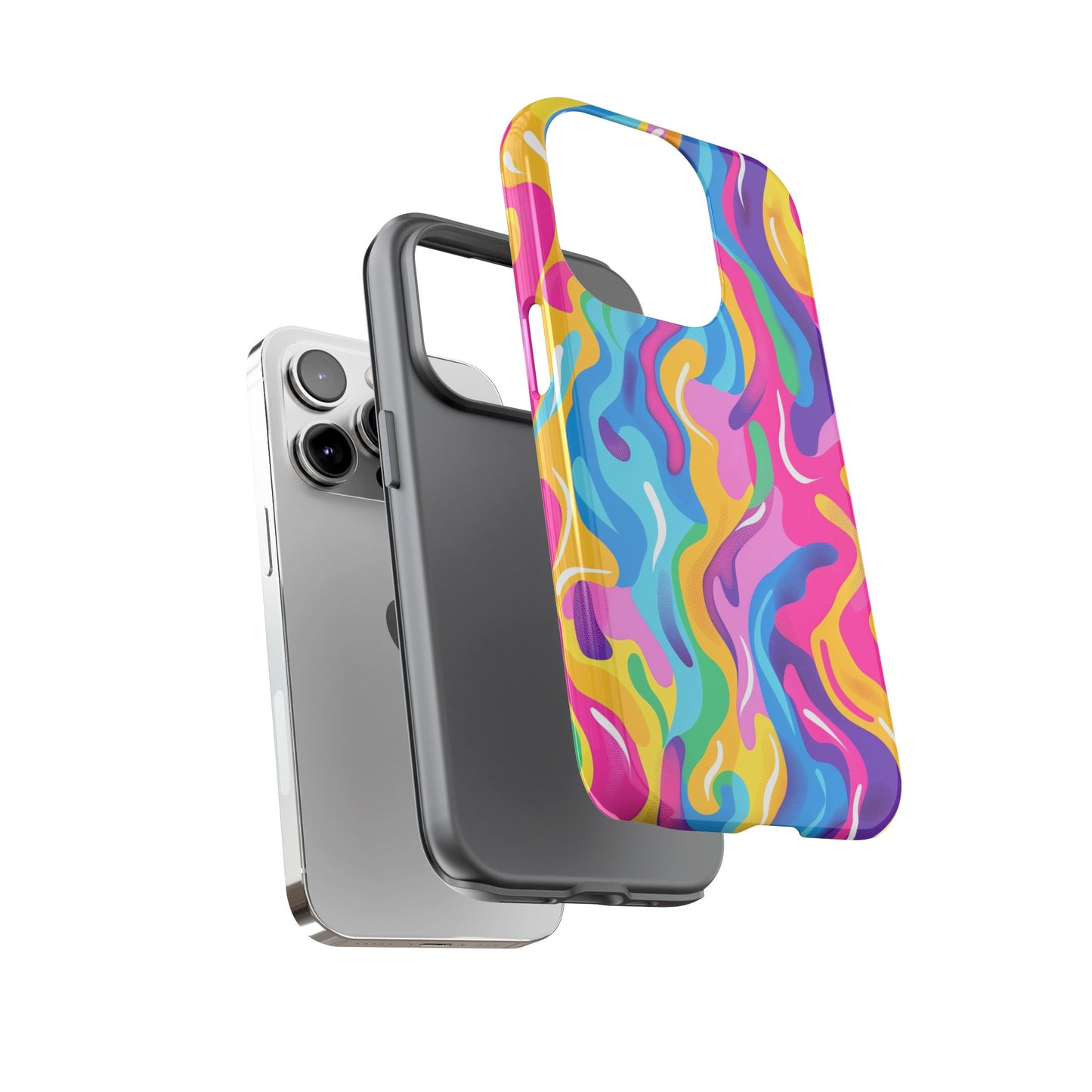 Rainbow Splash Pattern iPhone iPhone 13 14 15 16 Pro Max Plus Case Wireless Charging Compatible Tough Cases Protection, Magnetic Phone Case for iPhone Classic Series