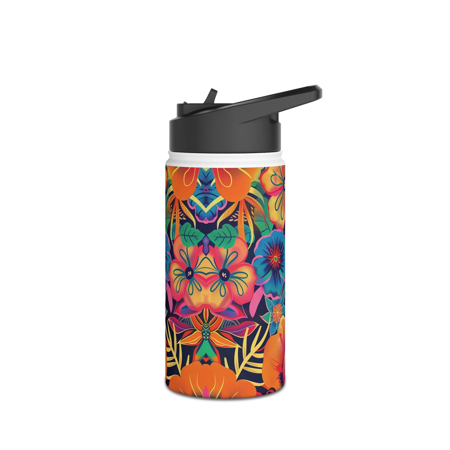 Floral Fiesta Vibrant Pattern Stainless Steel Water Bottle with Twist-on Lid and Double-Wall Vacuum Insulation