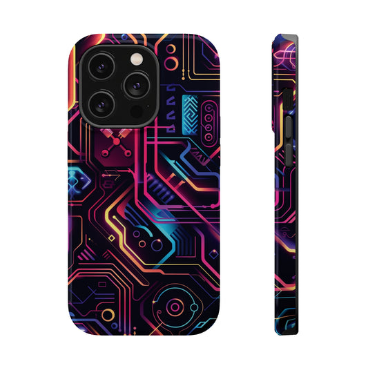 Cyberpunk Neon Vibrant Color Pattern iPhone 13 14 15 Pro Max Plus Case Compatible with MagSafe Tough Cases Protection, Magnetic Phone Case for iPhone  Classic Series