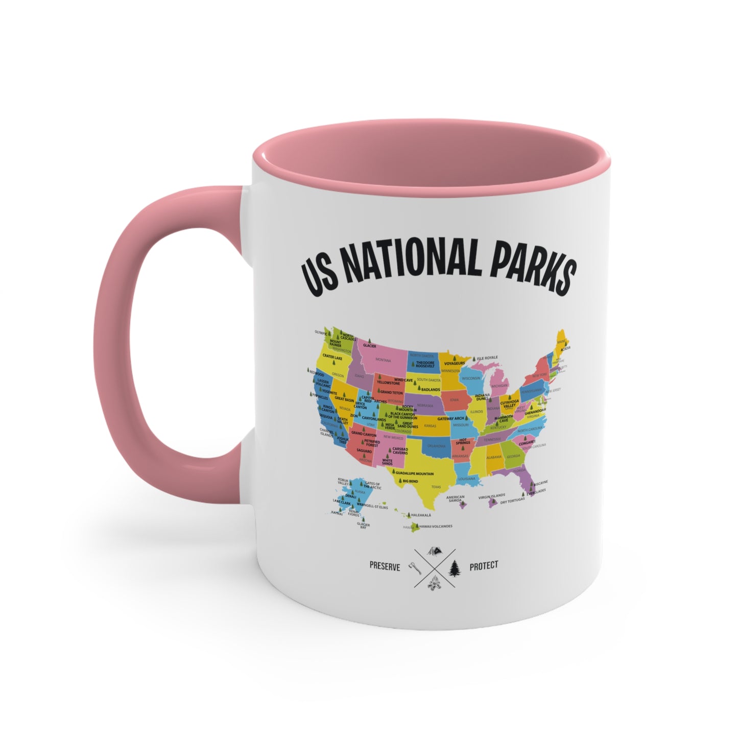 62 National Parks Map Gifts US Park Camping Hiking Coffee Mug Men Women