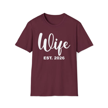 Funny Wife Est 2026 Just Married Bride Honeymoon Couple Wedding T-Shirt For Women