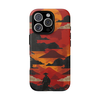 Samurai Sunset Vibrant Pattern iPhone 13 14 15 16 Pro Max Plus Case Wireless Charging Compatible Tough Cases Protection, Magnetic Phone Case for iPhone Classic Series