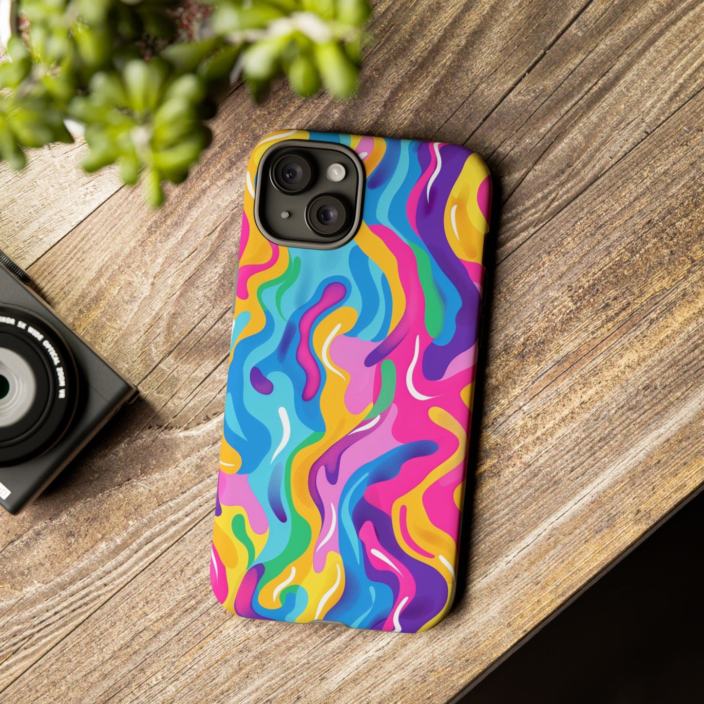 Rainbow Splash Pattern iPhone iPhone 13 14 15 16 Pro Max Plus Case Wireless Charging Compatible Tough Cases Protection, Magnetic Phone Case for iPhone Classic Series