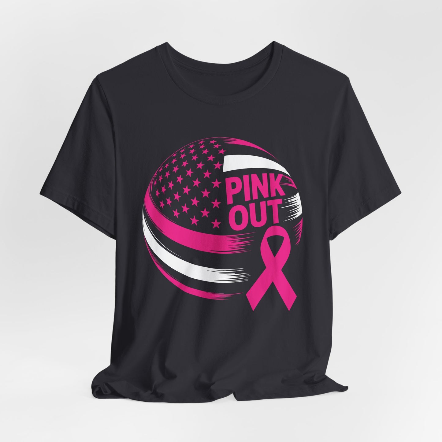 Volley Ball Pink Ribbon Breast Cancer Awearness USA Flag T-Shirt For Men Women