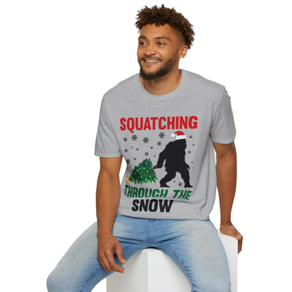 Squatching Through The Snow Funny Bigfoot Christmas Sasquatch T-Shirt