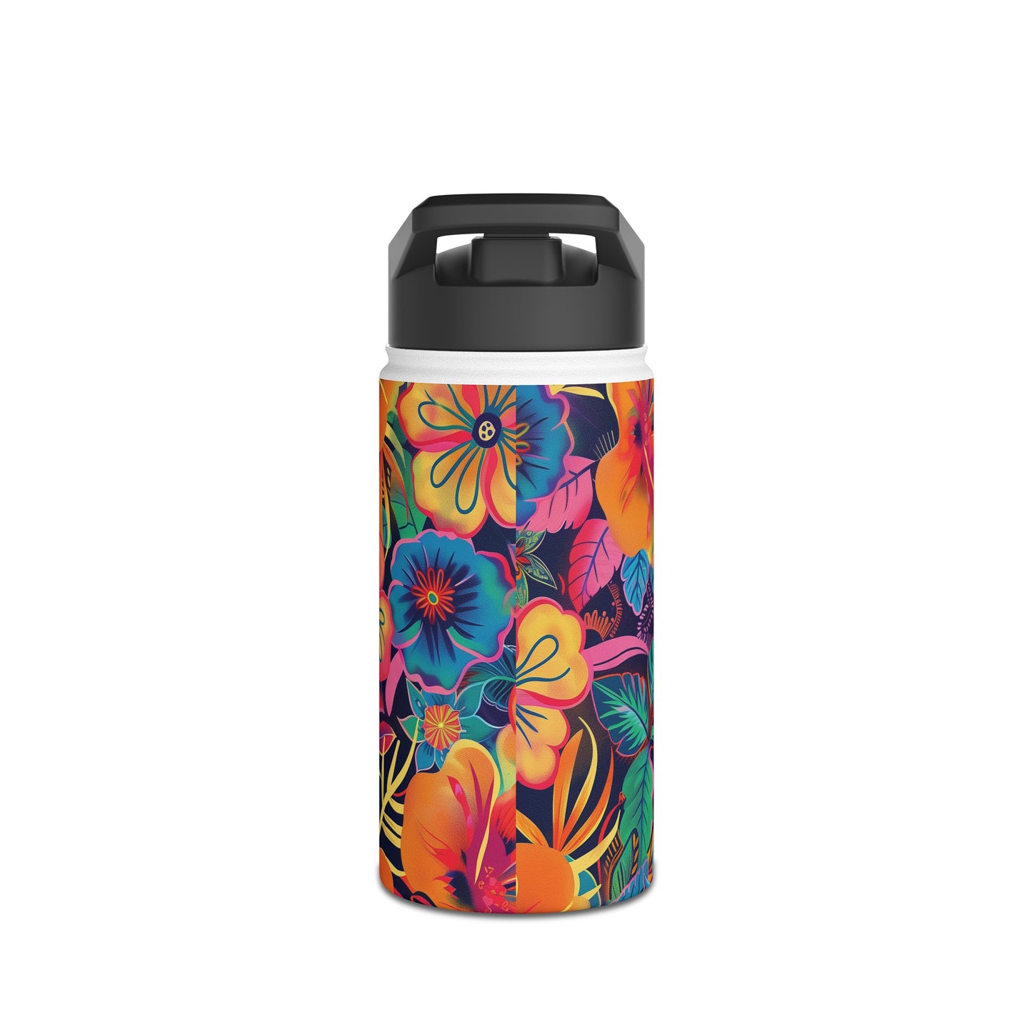 Floral Fiesta Vibrant Pattern Stainless Steel Water Bottle with Twist-on Lid and Double-Wall Vacuum Insulation