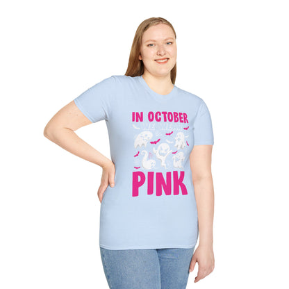 Groovy Wear Pink Breast Cancer Warrior Cute Ghost Halloween T-Shirt