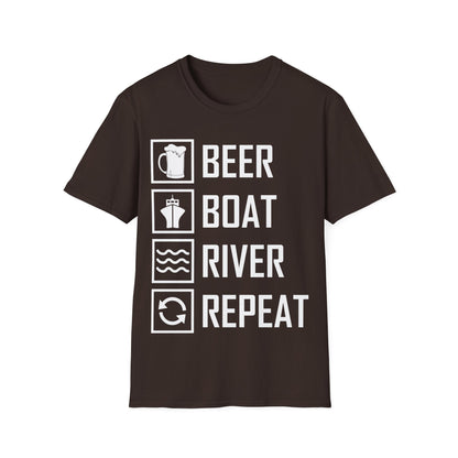 Beer Boat River Repeat Drinking Funny River Life T-Shirt for Men