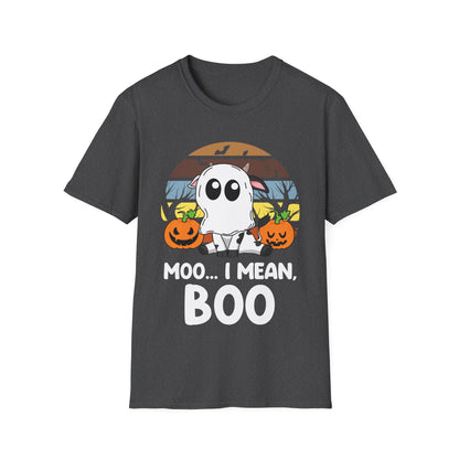 Funny Moo I Mean Boo Halloween Ghost Cow Pumpkin  T-Shirt Men Women