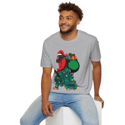 Bigfoot Santa Christmas Tree Lights Gifts Funny Xmas Sasquatch T-Shirt For Men Women T-Shirt