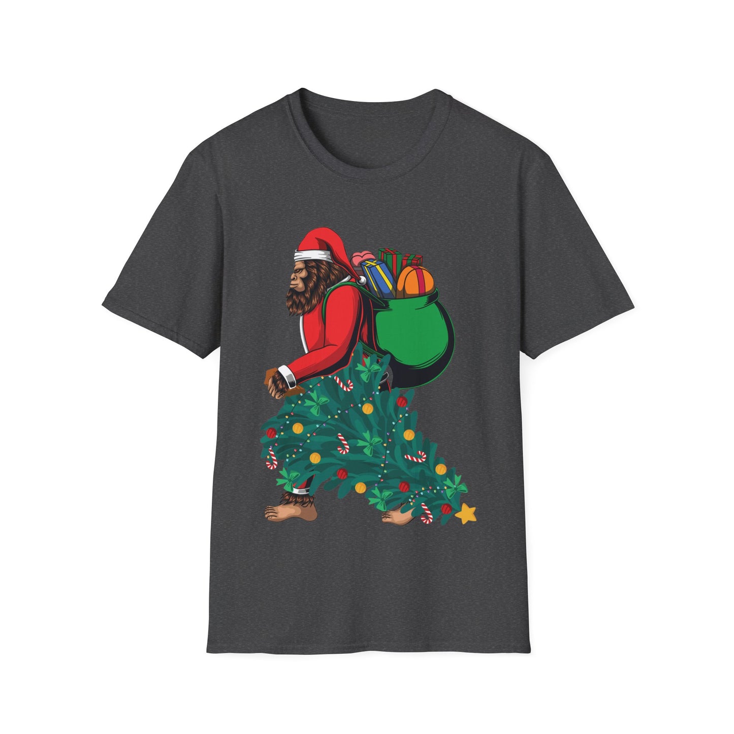 Bigfoot Santa Christmas Tree Lights Gifts Funny Xmas Sasquatch T-Shirt For Men Women T-Shirt