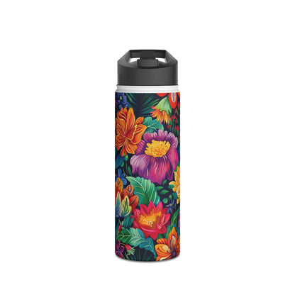 Floral Fiesta Pattern Stainless Steel Water Bottle with Twist-on Lid and Double-Wall Vacuum Insulation