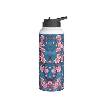 Sakura Blossoms Vibrant Colored Pattern Stainless Steel Water Bottle with Twist-on Lid and Double-Wall Vacuum Insulation