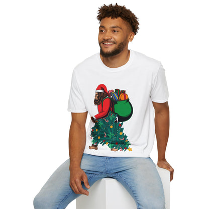 Bigfoot Santa Christmas Tree Lights Gifts Funny Xmas Sasquatch T-Shirt For Men Women T-Shirt