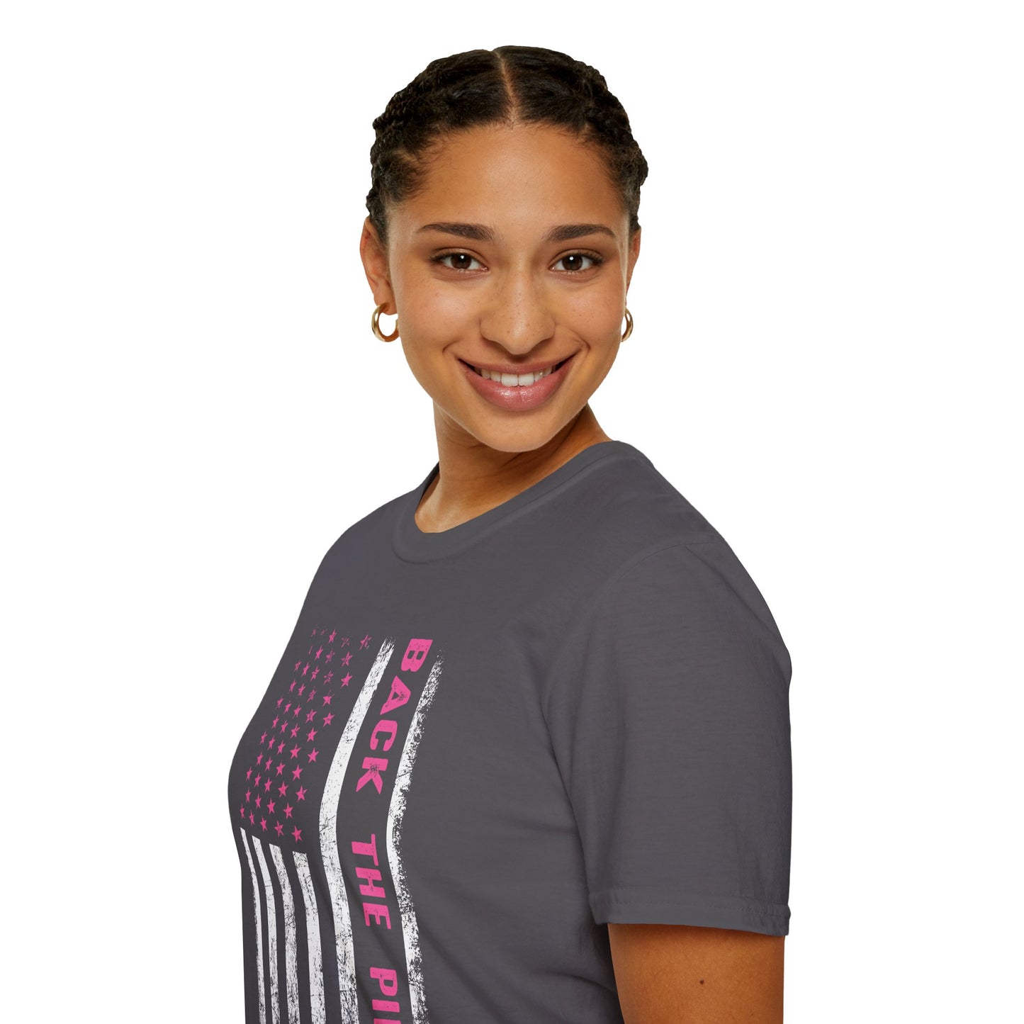 Back The Pink USA Flag Pink Breast Cancer Awareness October Tshirt