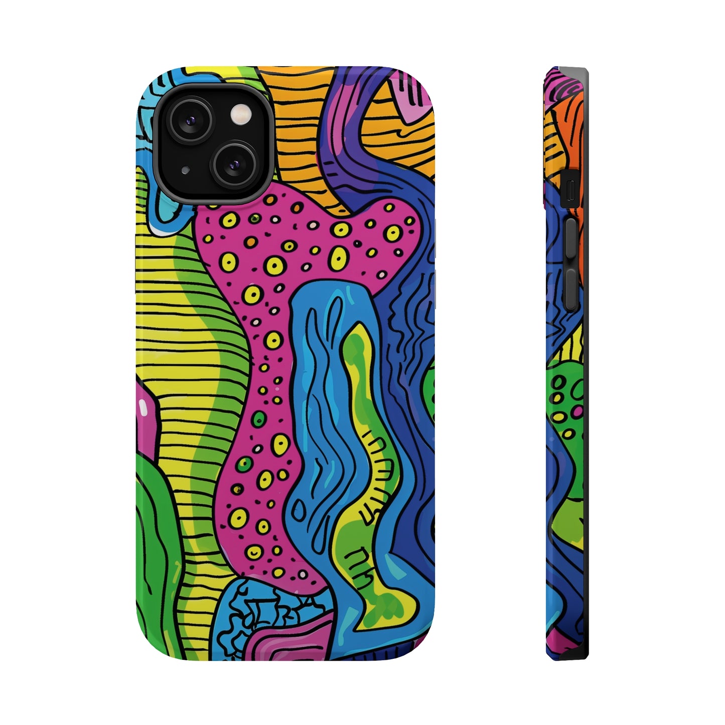 Abstract Rainbow Colored Pattern iPhone 13 14 15 Pro Max Plus Case Compatible with MagSafe Tough Cases Protection, Magnetic Phone Case for iPhone  Classic Series