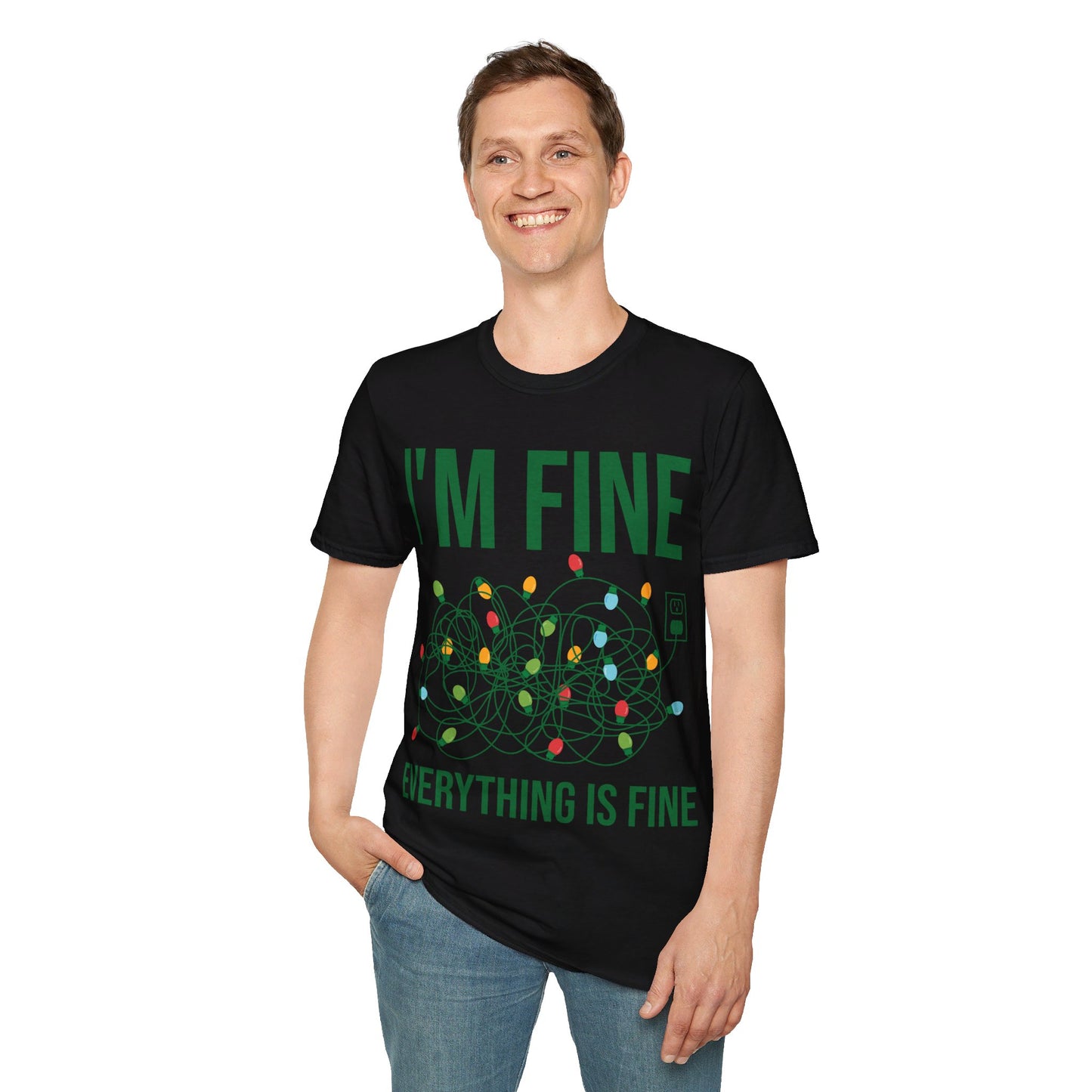 Funny I'm Fine Everything Is Fine Christmas Lights Xmas T-Shirt Men Women