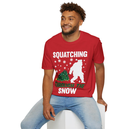 Squatching Through The Snow Funny Bigfoot Christmas Sasquatch T-Shirt