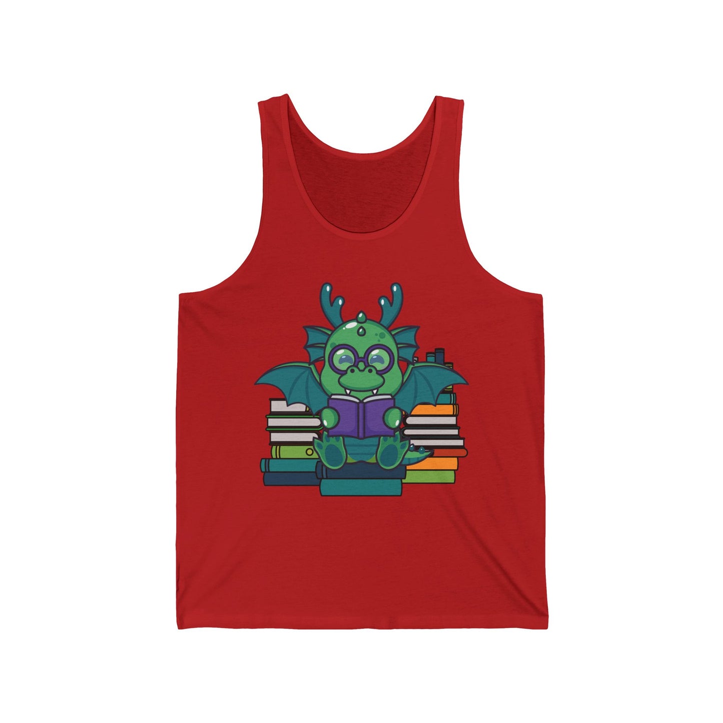 Funny Dragon and Books Nerds Cute Dragon Reading A Book Tank Top For Men Women Tank Top