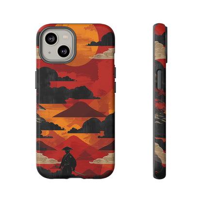 Samurai Sunset Vibrant Pattern iPhone 13 14 15 16 Pro Max Plus Case Wireless Charging Compatible Tough Cases Protection, Magnetic Phone Case for iPhone Classic Series