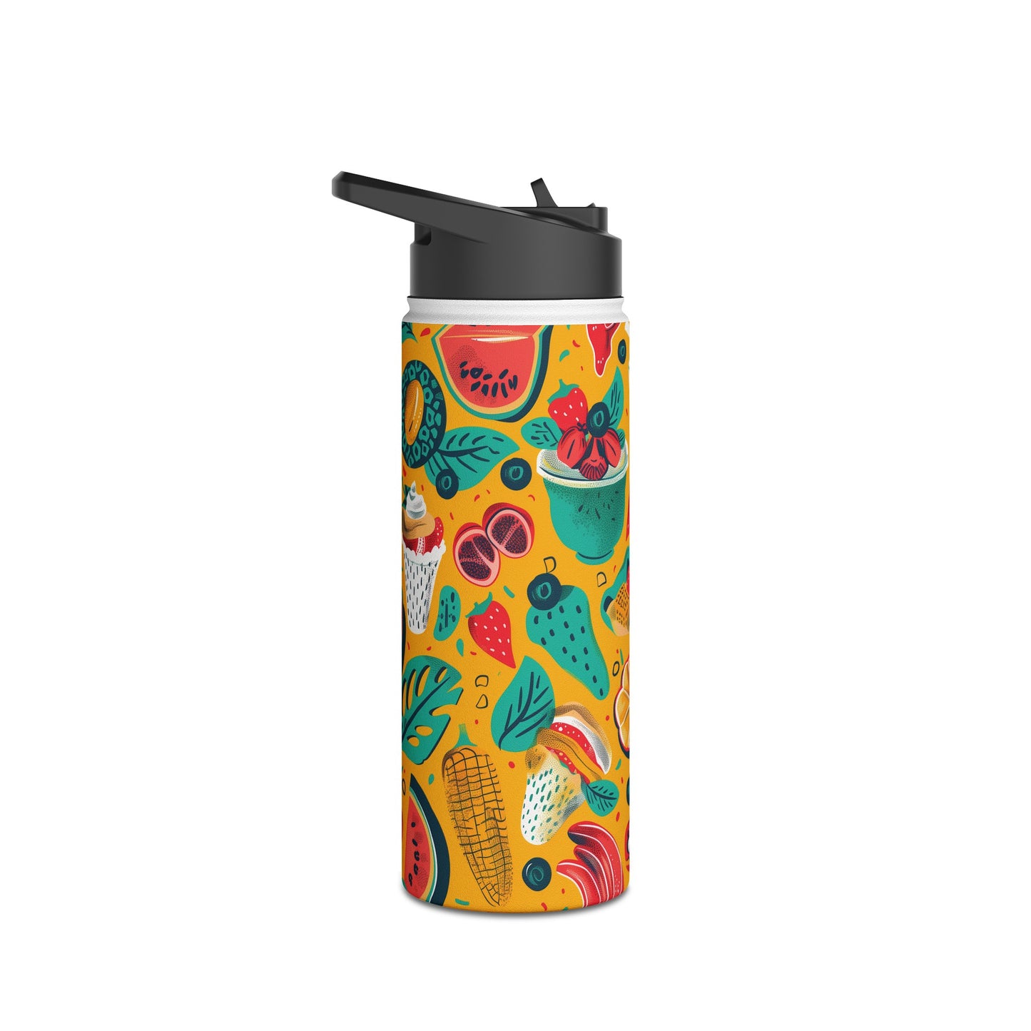 Food Paradise vibrant Colored Pattern Stainless Steel Water Bottle with Twist-on Lid and Double-Wall Vacuum Insulation