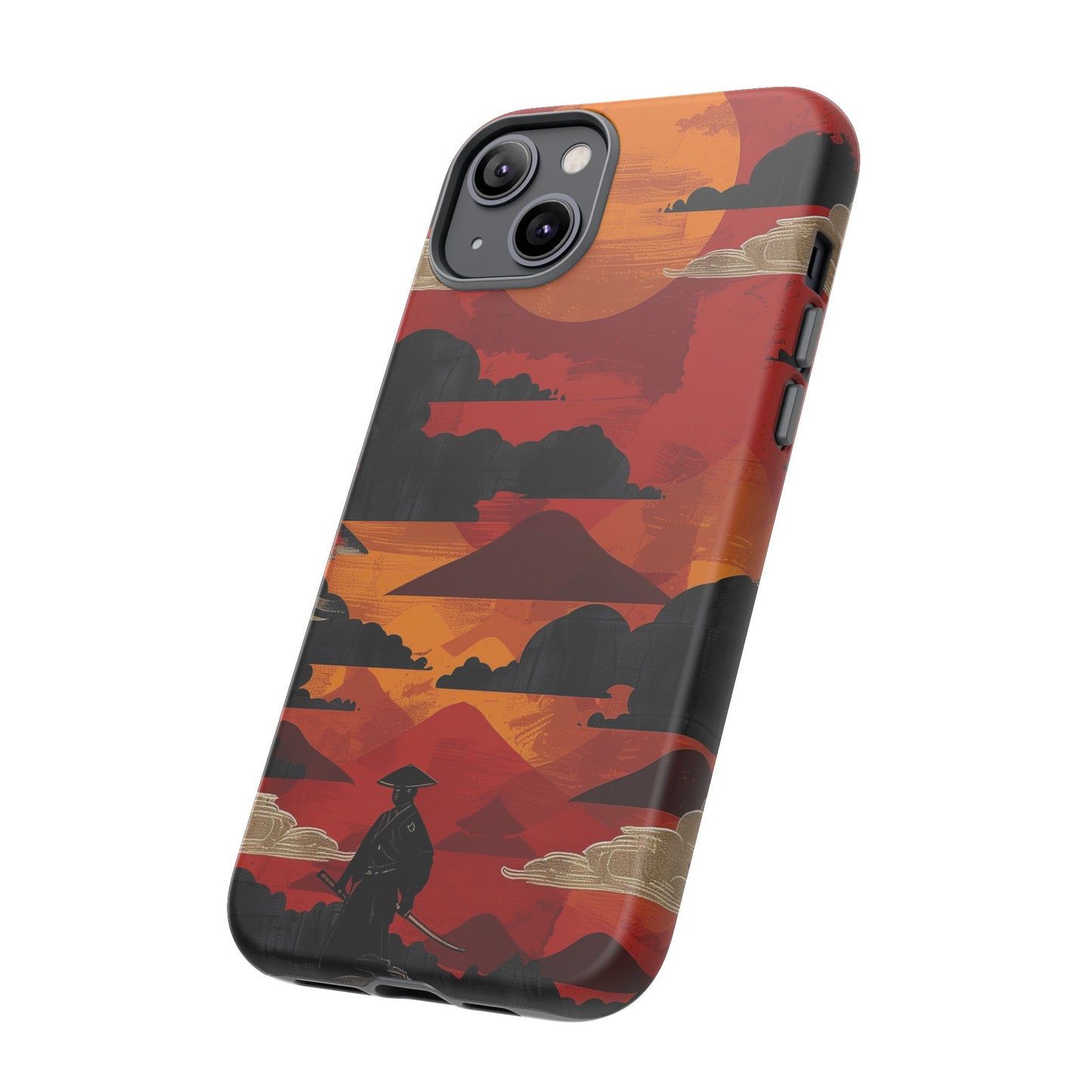 Samurai Sunset Vibrant Pattern iPhone 13 14 15 16 Pro Max Plus Case Wireless Charging Compatible Tough Cases Protection, Magnetic Phone Case for iPhone Classic Series