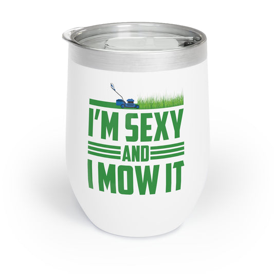 Funny Im Sexy and I Mow It Retro Grass Lawn Mower Chill Wine Tumbler Men Women