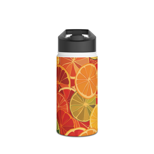 Citrus Burst Pattern Stainless Steel Water Bottle with Twist-on Lid and Double-Wall Vacuum Insulation