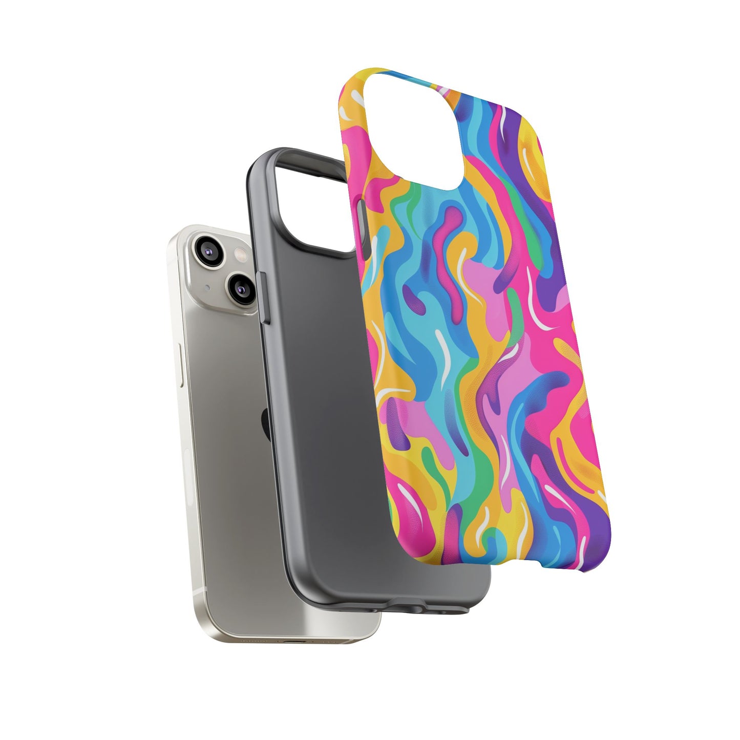 Rainbow Splash Pattern iPhone iPhone 13 14 15 16 Pro Max Plus Case Wireless Charging Compatible Tough Cases Protection, Magnetic Phone Case for iPhone Classic Series